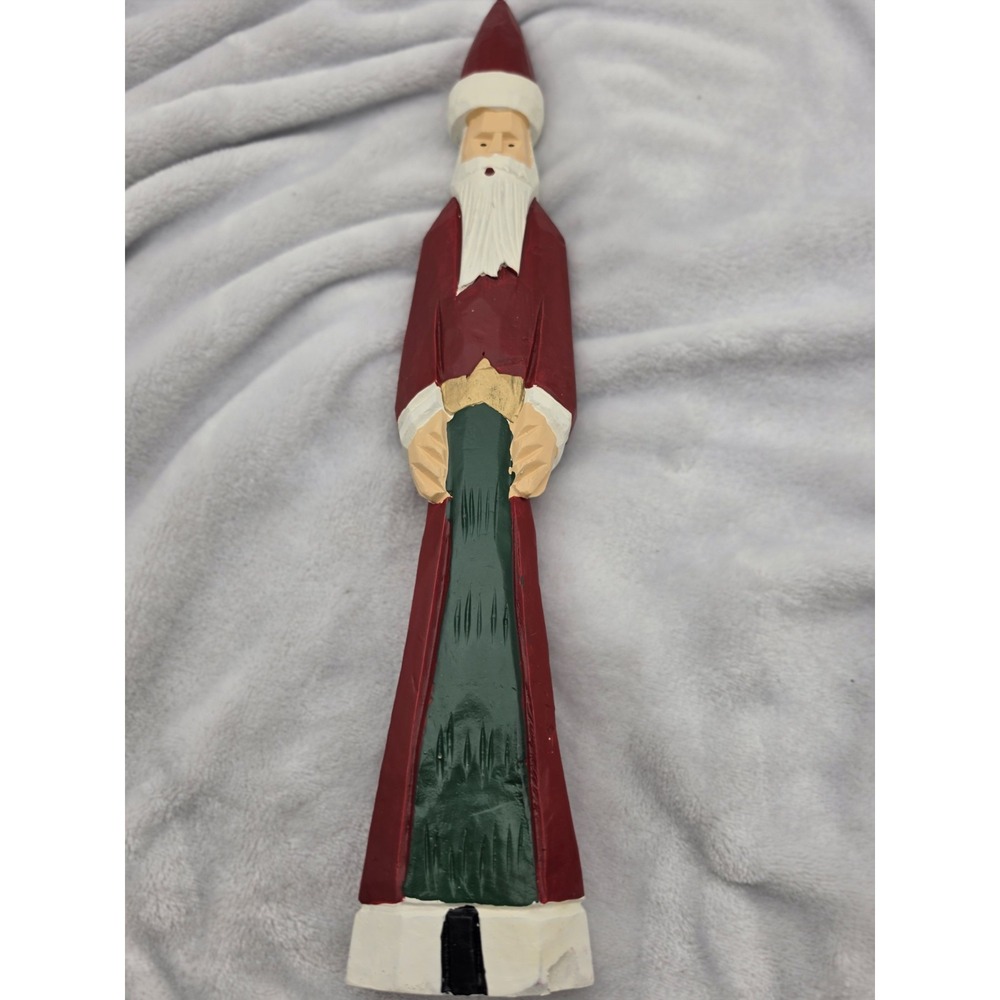 1994 Vtg 16" Wood Pencil Santa Hand Painted And Aged Cute Christmas Decor